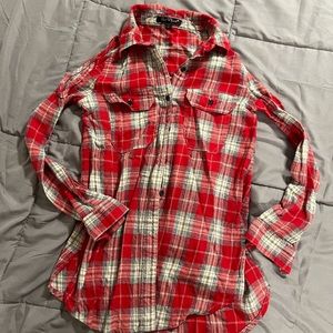 Cold Shoulder Plaid Button Up Shirt XS